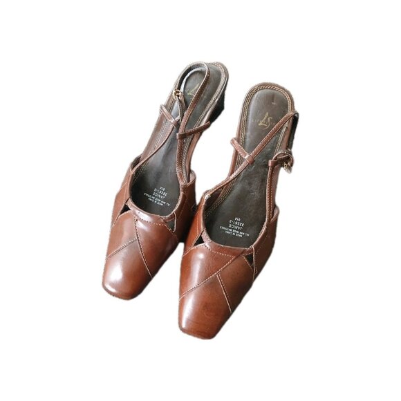 LifeStride Womens 9 Brown Slingback Sqaure Toe Patchwork Artisan Style Heels - Picture 1 of 5